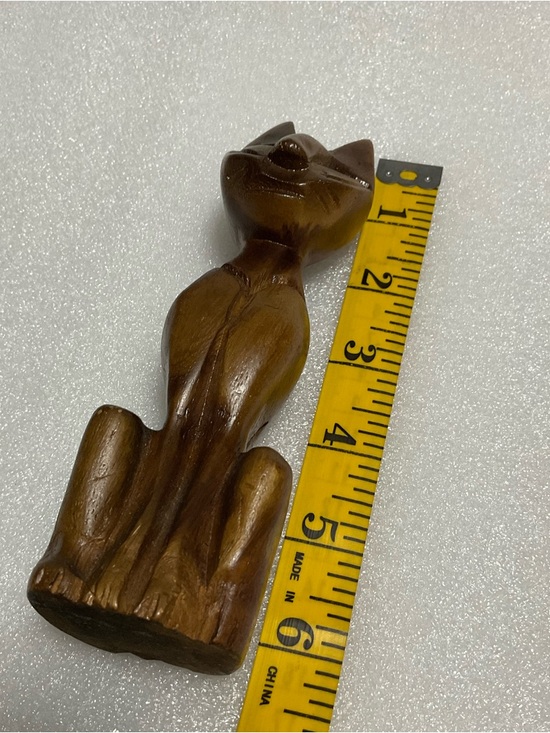 Hand Carved Wooden Siamese Cat Figure MCM Folk Art - Picture 7 of 7